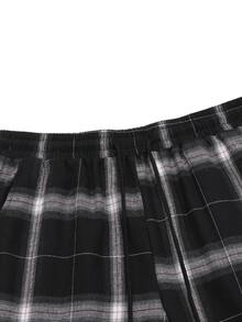 Manfinity Hombres Pantalones de cuadros de cintura con cordón - Blanco y Negro - Ver 6