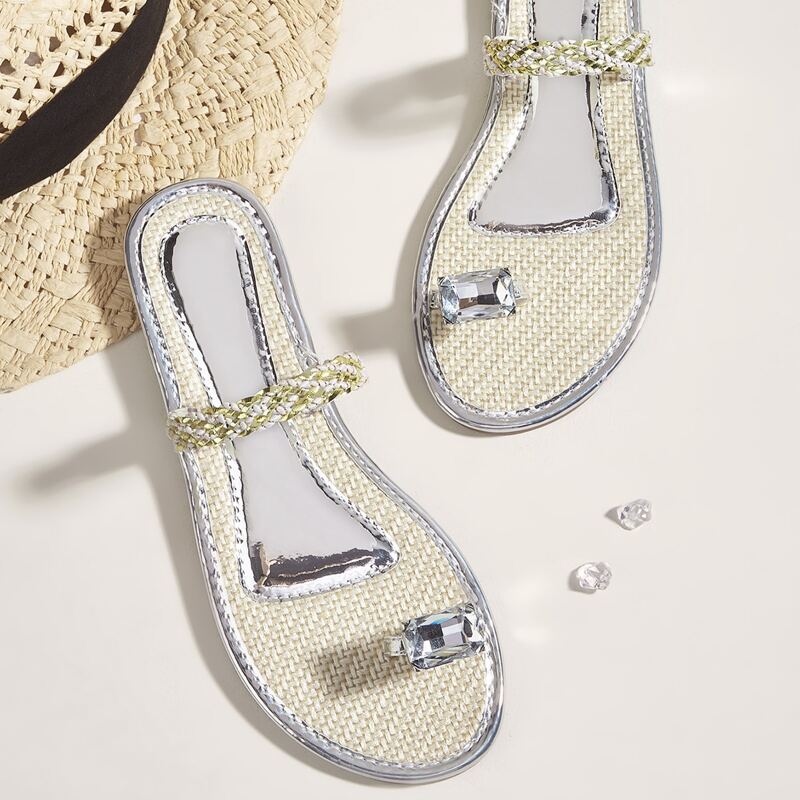 

Rhinestone Thong Sandals, Silver