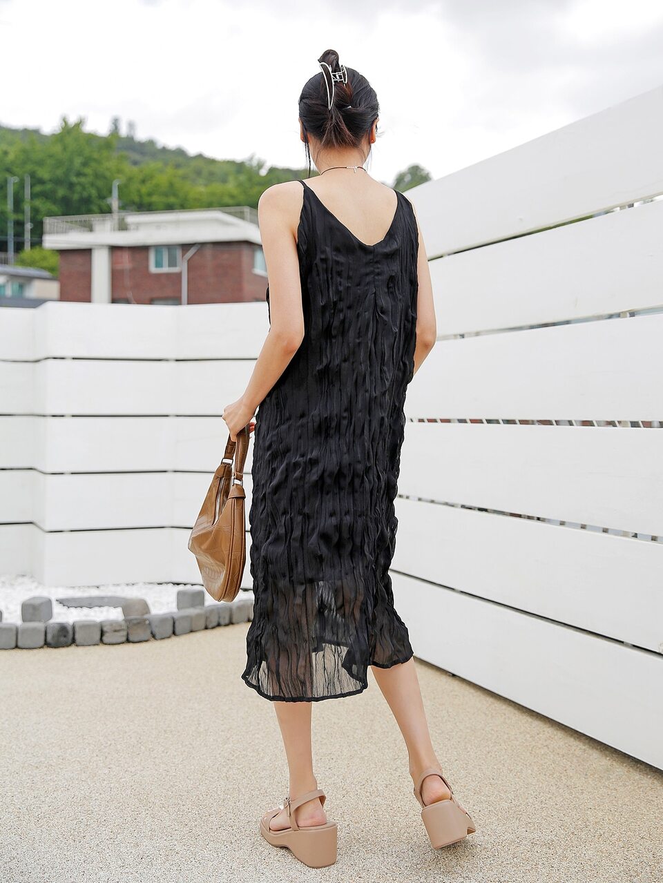 Double V Neck Solid Dress