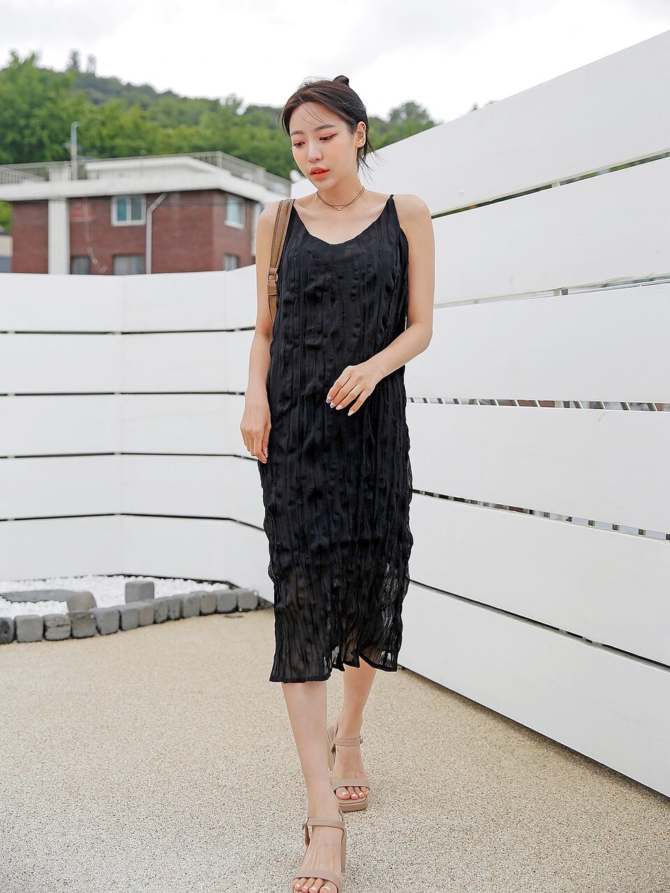 Double V Neck Solid Dress