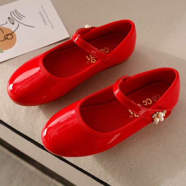 

Girls Faux Pearl Decor Mary Janes, Red