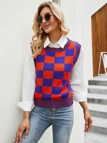 Checkered Sweater Vest Without Blouse - Multicolor - View 5