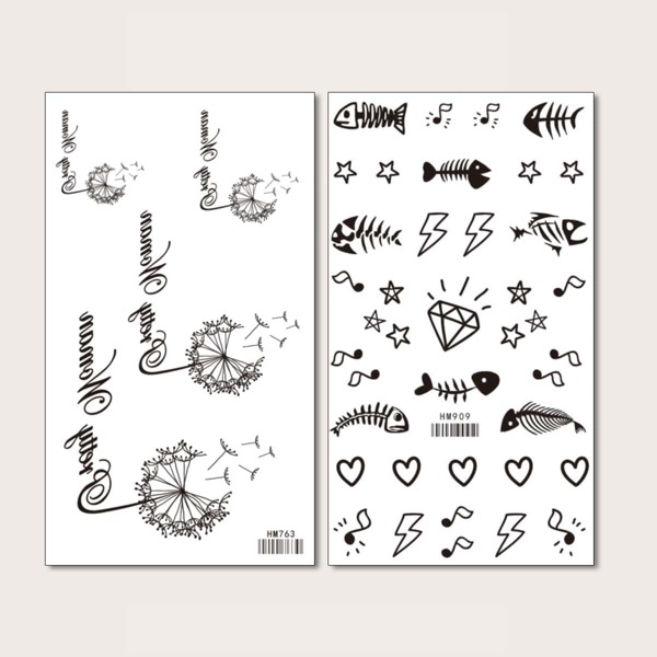 

2sheets Dandelion Pattern Tattoo Sticker, Black