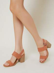 Faux Leather Open-Toe Ankle Strap High Block Heels - Redwood - View 3