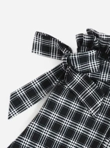 SHEIN Essnce 格紋紙袋型腰腰帶長褲 - 黑色 - 查看 5