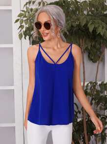 SHEIN LUNE 前鏤空吊帶上衣 - 藍色 - 查看 5