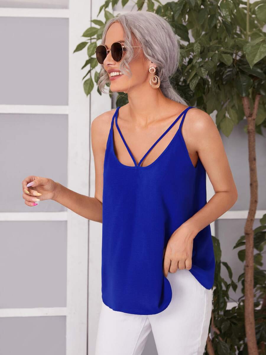 SHEIN LUNE 前鏤空吊帶上衣 - 藍色 - 查看 1