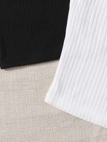 SHEIN Essnce 2 Packs Rib-Knit Cami Top - Black and White - View 3
