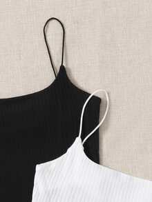 SHEIN Essnce 2 Packs Rib-Knit Cami Top - Black and White - View 4
