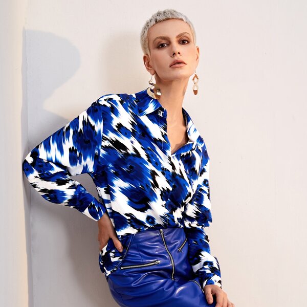 

Allover Print Button Up Blouse, Multicolor
