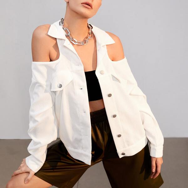 

Cold Shoulder Button Up Jacket, White