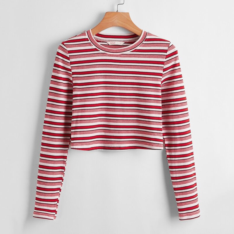 

Striped Ribbed Crop Tee, Multicolor