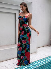 LOVE&LEMONADE Floral Print Lace Up Back Mermaid Hem Dress - Multicolor - View 6