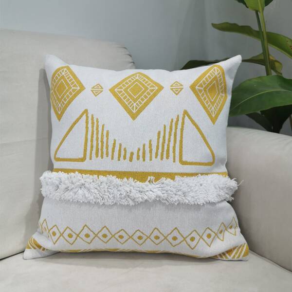 

Geometric Pattern Cushion Cover Without Filler, Yellow