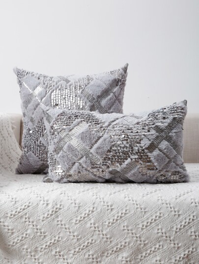 1入組亮片裝飾長毛絨靠墊套不附帶墊芯