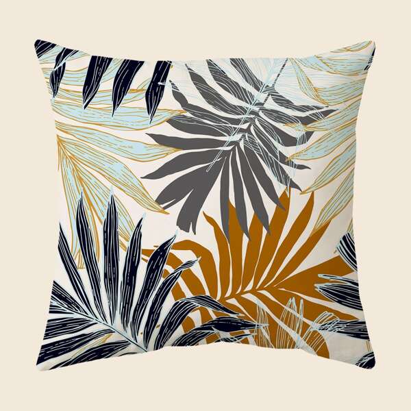 

Leaf Print Cushion Cover Without Filler, Multicolor