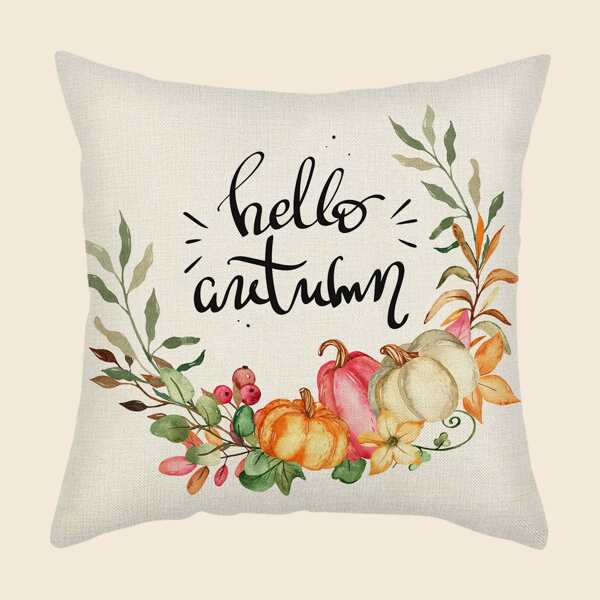 

Pumpkin & Flower Print Cushion Cover Without Filler, Multicolor
