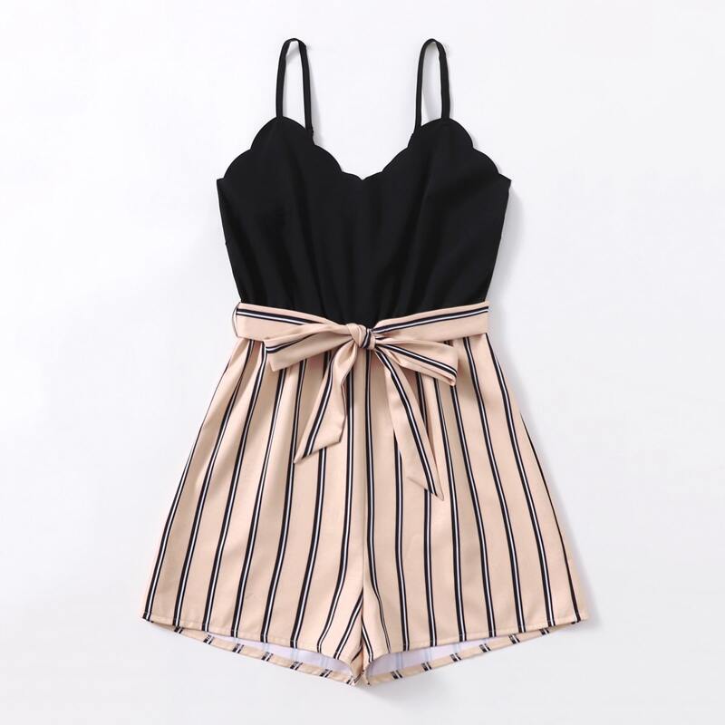 

Striped Belted Cami Romper, Multicolor