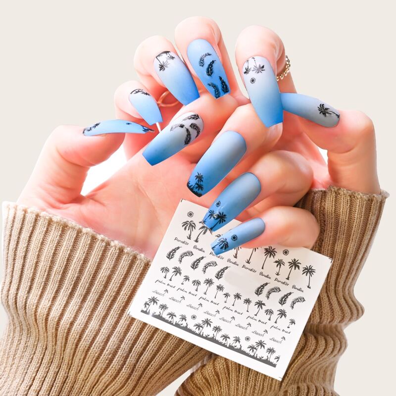 

1sheet Coconut Tree Pattern Nail Art Sticker, Black