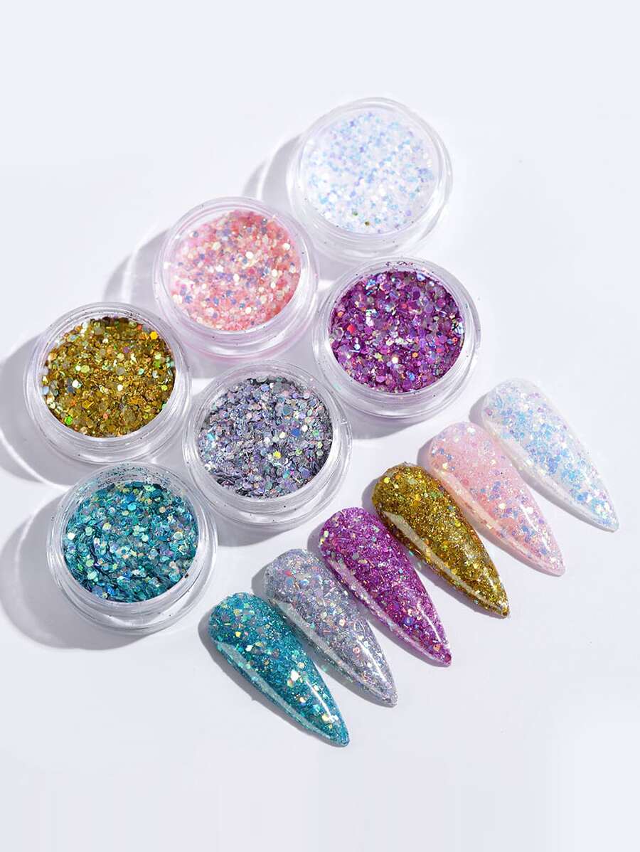 6 件装美甲闪光粉 DIY 指甲饰品 指甲宝石 美甲用品