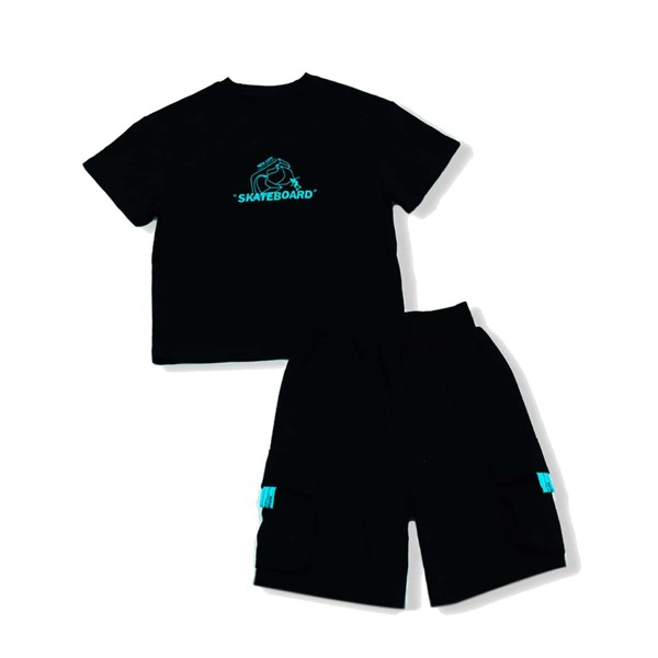 

Boys Figure And Letter Graphic Tee & Shorts, Black