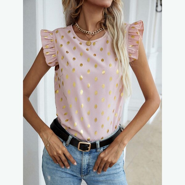 

Allover Print Ruffle Trim Blouse, Baby pink