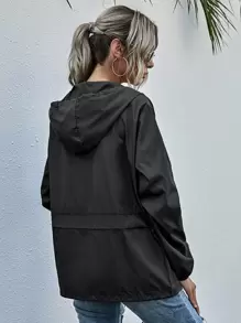 SHEIN LUNE Zip Up Drawstring Windbreaker Jacket - Black - View 2