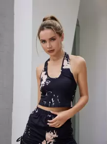 ROMWE Tie Dye Crop Halter Top - Multicolor - View 1