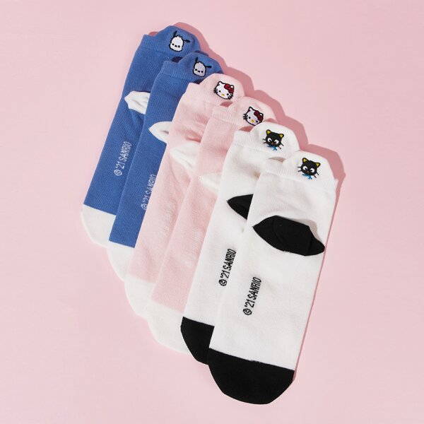 

3pairs Cartoon Embroidered Socks, Multicolor
