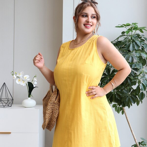 

Plus Solid Tunic Dress, Yellow