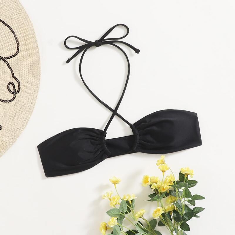 

Solid Halter Bikini Top, Black
