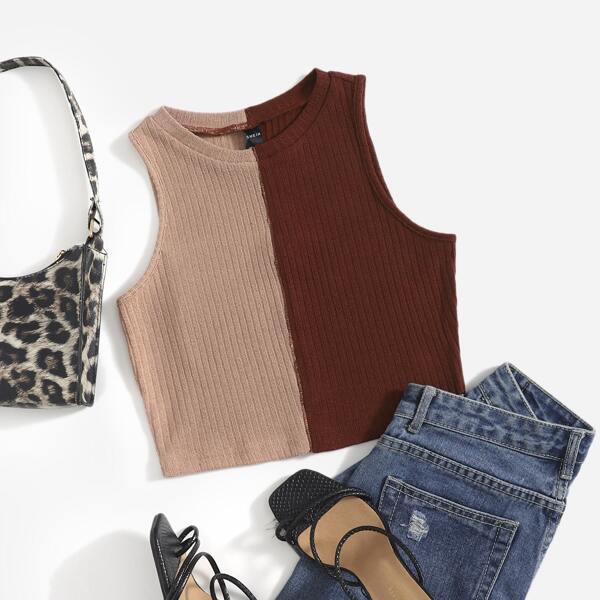 

Color Block Rib-knit Tank Top, Multicolor