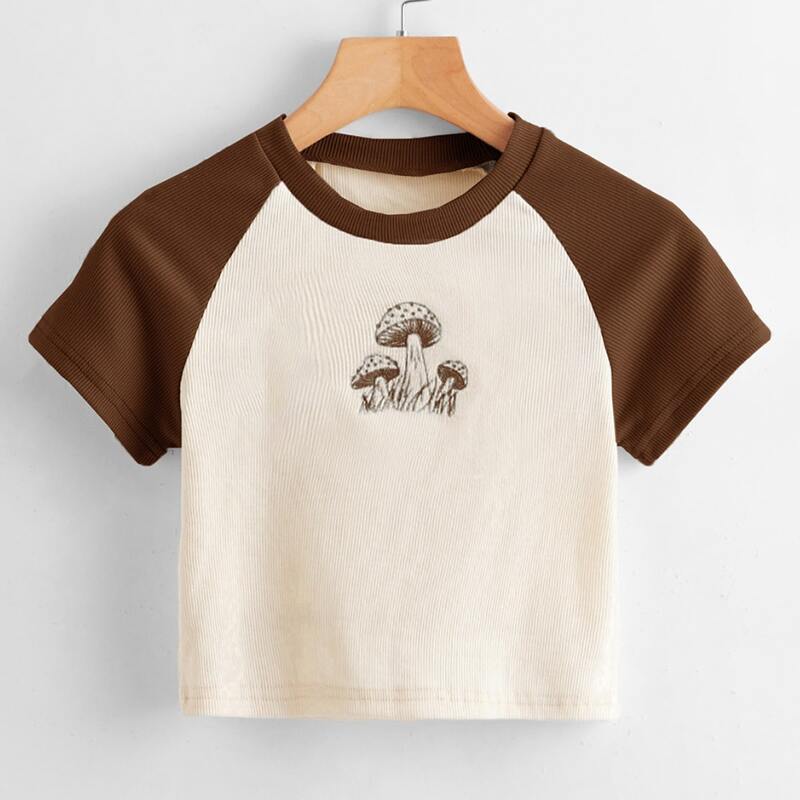 

Mushroom Embroidery Colorblock Tee, Multicolor