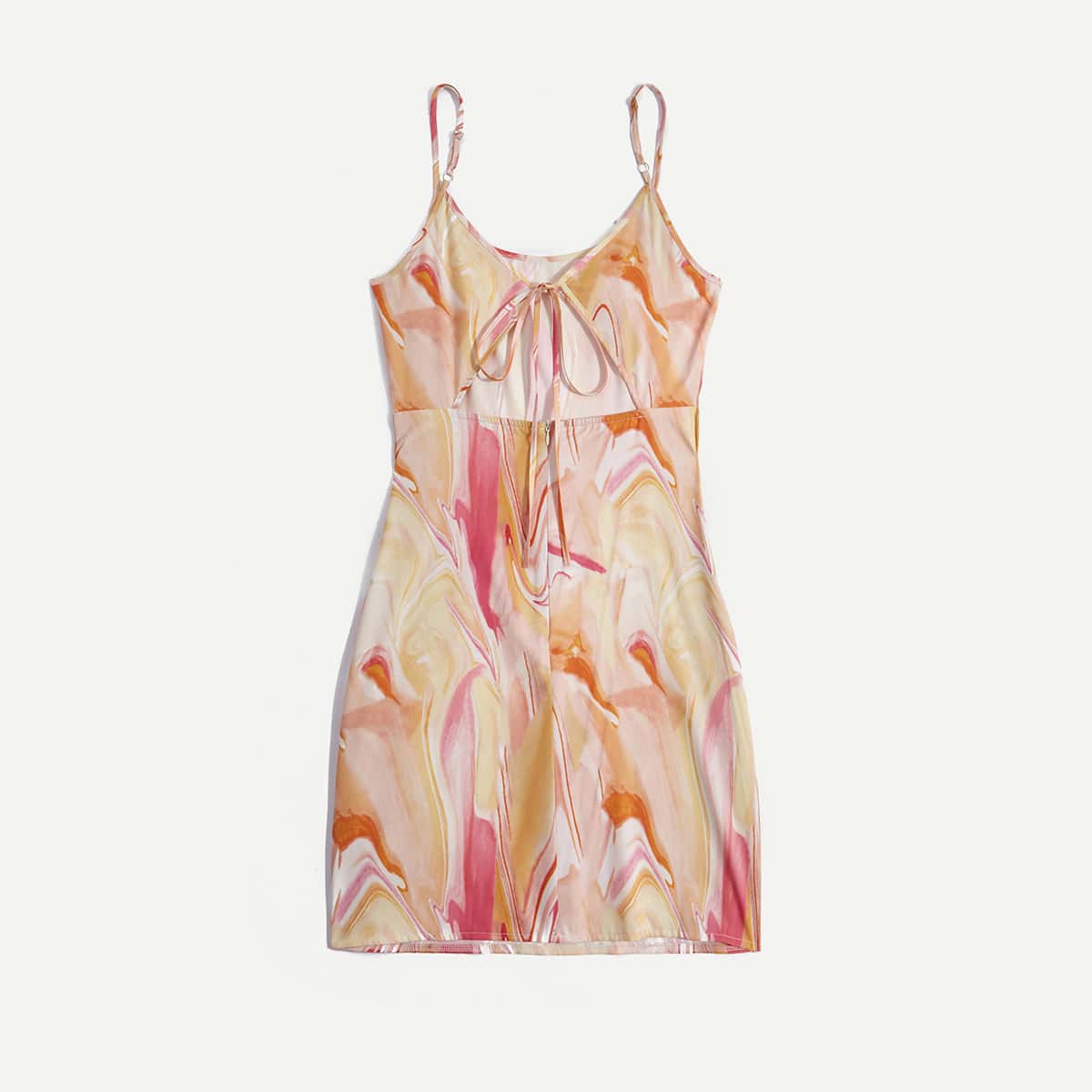

Marble Print Knot Front Cami Dress, Multicolor