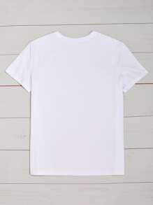 SHEIN LUNE 刷和字母圖案T恤 - 白色 - 查看 2