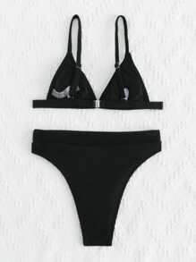 Bikini de tiro alto con triángulo de costilla - Negro - Ver 2
