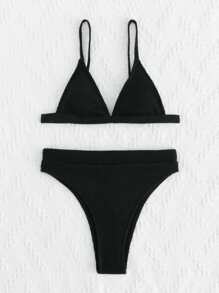 Bikini de tiro alto con triángulo de costilla - Negro - Ver 5