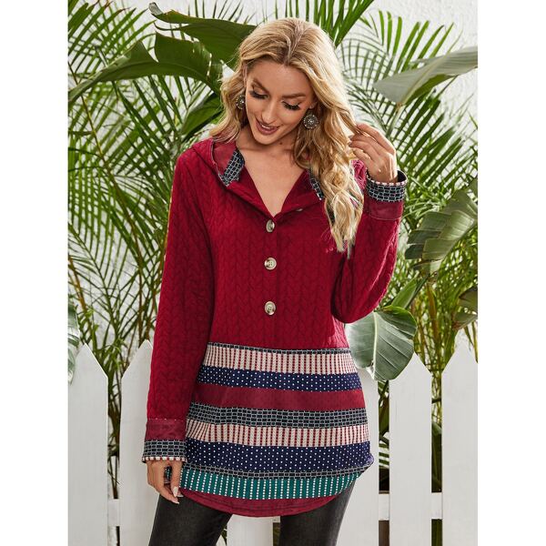 

Contrast Geo Hooded Sweatshirt, Burgundy