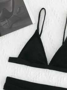 Bikini de tiro alto con triángulo de costilla - Negro - Ver 6