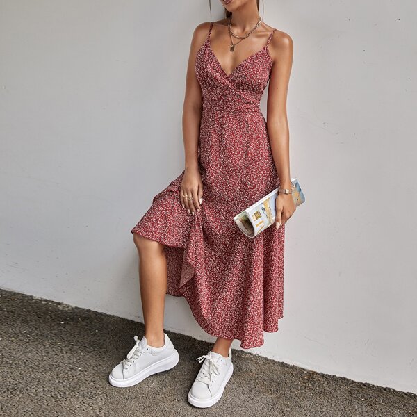 

Allover Plants Print Cami Dress, Burgundy