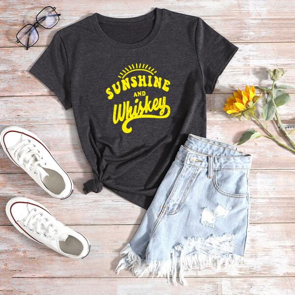 

Slogan Graphic Tee, Dark grey