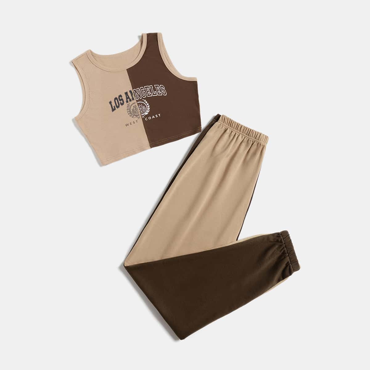 

Colorblock Letter Graphic Crop Tank T op & Pants, Multicolor