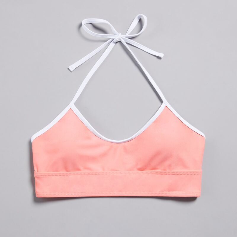 

Contrast Binding Halter Bikini Top, Watermelon pink