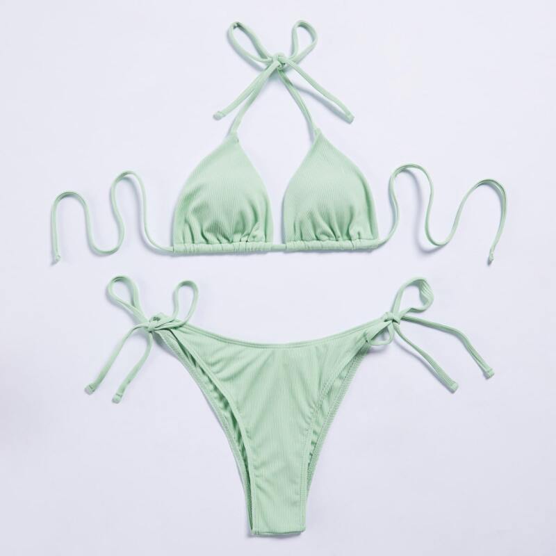 

Halter Triangle Tie Side Bikini Swimsuit, Green