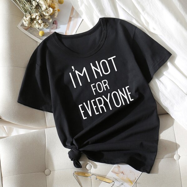 

Slogan Graphic Round Neck Tee, Black