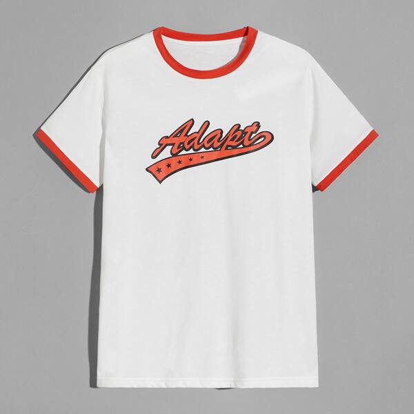 

Men Letter Graphic Contrast Binding Tee, White