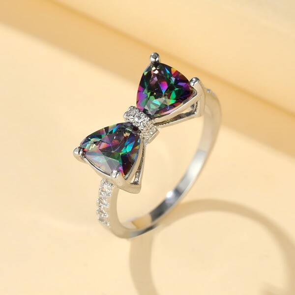 

Zircon Bow Decor Ring, Silver
