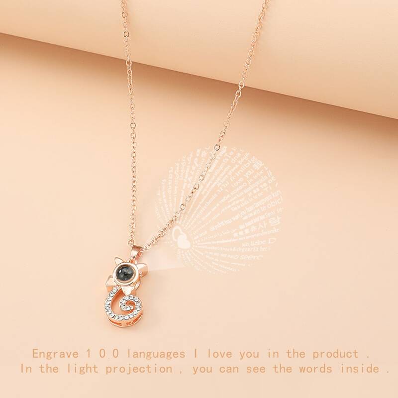 

Rhinestone Decor Chain Necklace, Rose gold