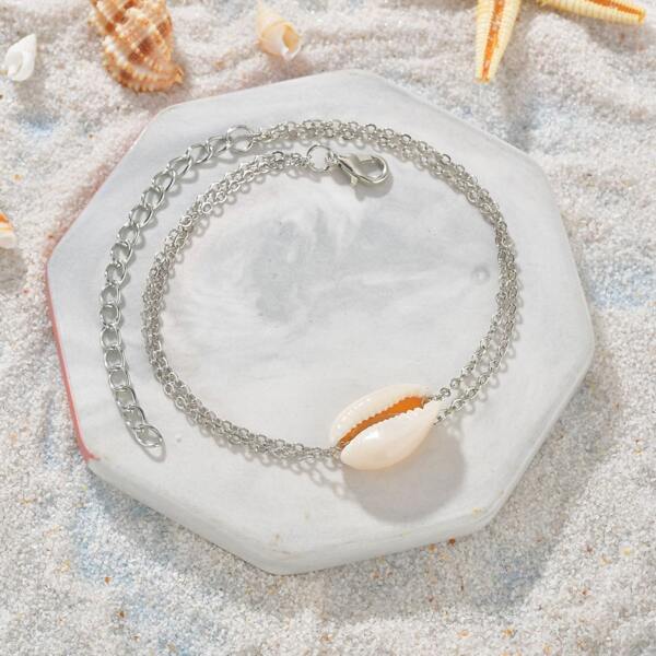 

Shell Decor Anklet, Silver