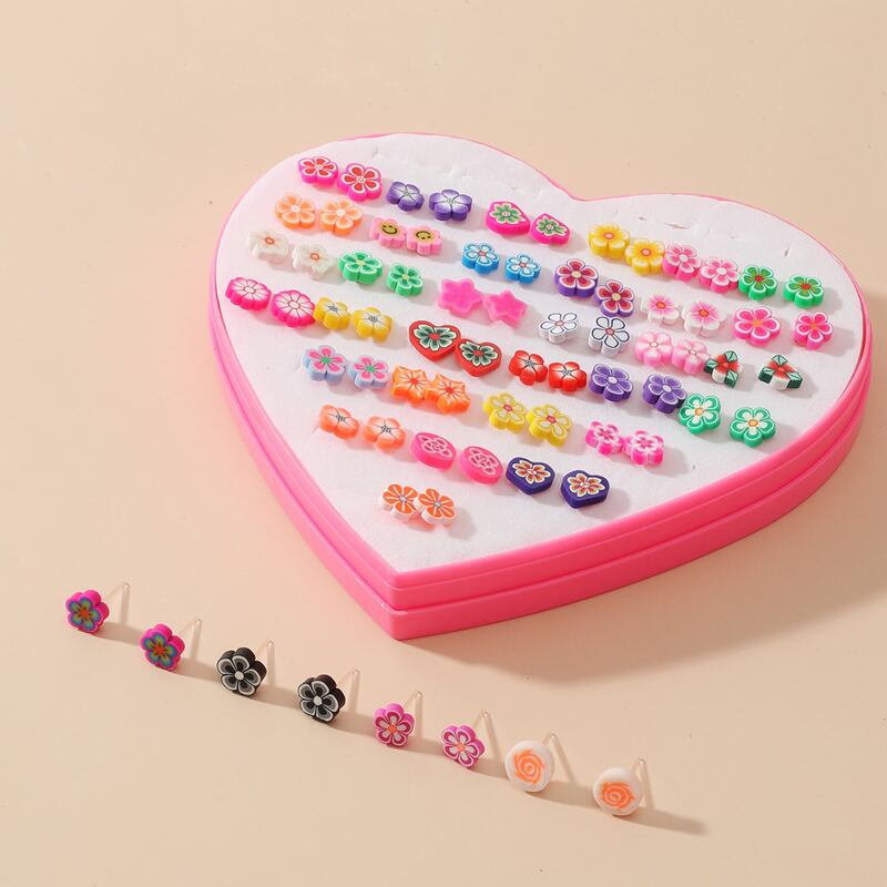 

36pairs Floral Stud Earrings, Multicolor